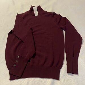 NWT Ann Taylor Maroon W/Button Cuff Detail Turtleneck Sweater - SIZE MEDIUM